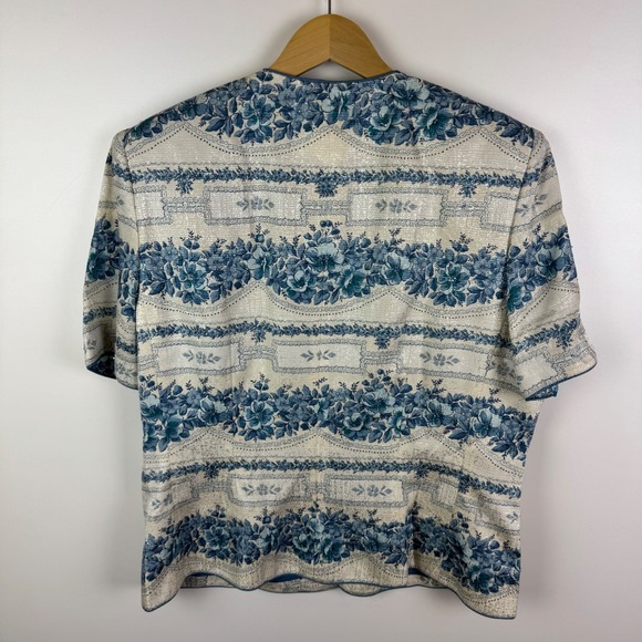 Adrianna Papell VTG 100% Silk Floral‎ Jacket Size 14 Button Front Elegant Formal - Picture 5 of 9